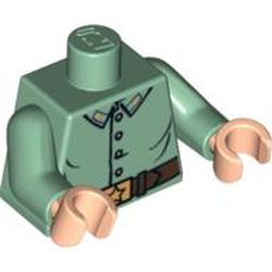 Torso Shirt Uniform with Four Buttons and Gold Buckle with Star Print, Sand Green Arms, Light Nougat Hands