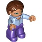Duplo Figure Bob / Pageboy Hair Reddish Brown, Shirt with Buttons - Dark Purple Legs