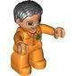 Duplo Figure with Parted Wavy Hair Black, Nougat Hands, Green Recycling Logo, Brown Eyes Print (Garbage Collector)