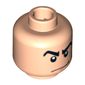 Minifig Head Gray Ghost, Male Angry Black Eyebrows, White Pupils, Smirk Print [Blocked Open Stud]