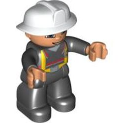 Duplo Figure with Fireman Helmet White, and Nougat Face and Hands