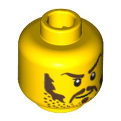 Minifig Head Knight / Officer / Pirate, Moustache Brown Long, Sideburns, Stubble, Thick Eyebrows, White Pupils Print