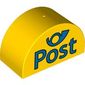 Duplo Brick 2 x 4 x 2 Curved Top with 'POST' and Blue Horn Print