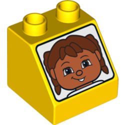 Duplo Brick 2 x 2 Slope 45° with Female Face with Brown Hair Print