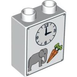 Duplo Brick 1 x 2 x 2 with Clock, Elephant and Carrots Print