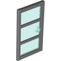 Door 1 x 4 x 6 with 3 Panes and Stud Handle with Trans-Light Blue Glass