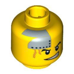 Minifig Head Engineer, Dual Sided, Silver Plate and Orange Scars, Determined / Scared Print [Blocked Open Stud]