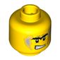 Minifig Head Power Miner, Unibrow with Light Bluish Gray Sideburns and Orange Scar, Determined / Scared Print