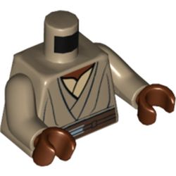Torso Layered Robe over Tan Undershirt, Brown Belt Print (Mace Windu Clone Wars), Dark Tan Arms, Reddish Brown Hands