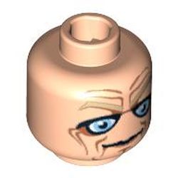 Minifig Head Palpatine (Chancellor), Blue Eyes, Deep Brown Wrinkles Print