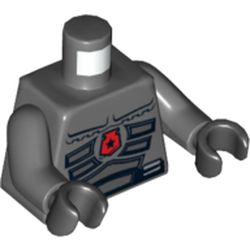 Torso Spacesuit with Red Police Badge, Belt with Pouches / Radio on Back Print, Dark Bluish Gray Arms, Black Hands