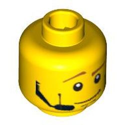 Minifig Head Agent Swipe, Male, Brown Eyebrows, White Pupils, Vertical Cheek Lines, Headset Print [Blocked Open Stud]