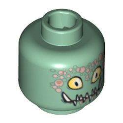 Minifig Head Slizer, Yellow Eyes, Pointed Teeth and Bubbles Print [Blocked Open Stud]