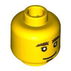 Minifig Head Knight / Space Police Officer, Bushy Eyebrows and Goatee, Smile / Worried Print