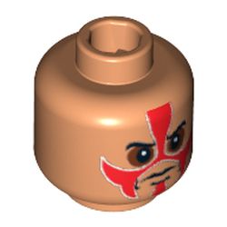 Minifig Head Temple Guard, Red Face Paint, Sunken Eyes Print [Blocked Open Stud]