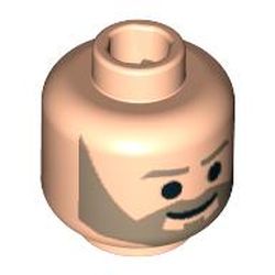 Minifig Head Crix Madine, Trim Brown Beard, Eyebrows and Smile Print [Blocked Open Stud]