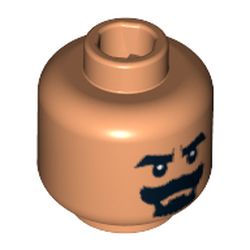 Minifig Head Cairo Thug / Grail Guardian, Beard Black Van Dyke with Thick Moustache and Eyebrows Print [Blocked Open Stud]