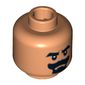 Minifig Head Cairo Thug / Grail Guardian, Beard Black Van Dyke with Thick Moustache and Eyebrows Print [Blocked Open Stud]
