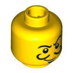 Minifig Head Magician, Thin Crooked Eyebrows, Curly Moustache, Goatee, and White Pupils Print