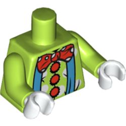 Torso 3 large Red Buttons and Red Polka Dot Bow Tie Print (Clown), Lime Arms, White Hands