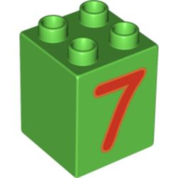 Duplo Brick 2 x 2 x 2 with Red No. 7 Print