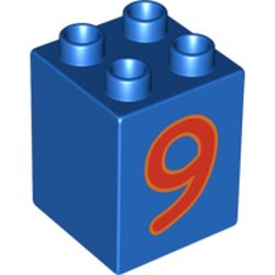 Duplo Brick 2 x 2 x 2 with Red No. 9 Print