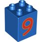 Duplo Brick 2 x 2 x 2 with Red No. 9 Print