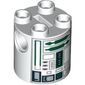 Brick Round 2 x 2 x 2 Robot Body, Axle Holder '+' Orientation with Gray and Dark Green Astromech Droid Print (R4-P44)