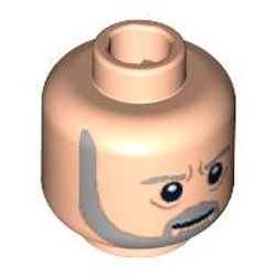 Minifig Head Obi-Wan Kenobi, Gray Beard and Eyebrows, Lines under Eyes, Furrowed Brow, White Pupils Print
