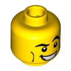 Minifig Head Spaceman, Crooked Eyebrows, Vertical Cheek Lines, White Mouth and White Pupils Print [Blocked Open Stud]