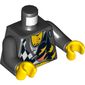 Torso Shirt with Black and White Checks, Flames, Chest Hair / Skull on Back Print, Black Arms, Yellow Hands