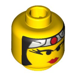Minifig Head Ninja, Female, Red Lips, Eyelashes, Gray Headband with Red Circle Print [Blocked Open Stud]