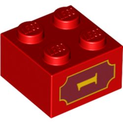 Brick 2 x 2 with Yellow '1' and Fancy Outline Print on Both Sides