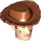 Minifig Head Special with Dark Orange Cowboy Hat and Dirt Patches Print (Woody)