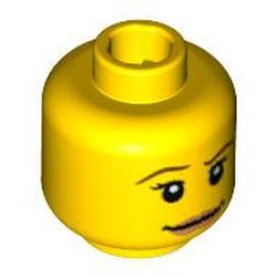 Minifig Head Lifeguard, Pink Lips, Thin Brown Eyebrows and White Pupils Print [Blocked Open Stud]