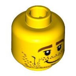 Minifig Head Surfer, Brown Stubble, Brown Eyebrows, Crooked Smile and Cheek Lines Print [Blocked Open Stud]