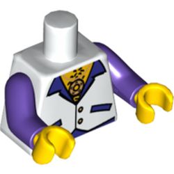 Torso Vest with Open Shirt, Medallion and Hairy Chest Print, Dark Purple Arms, Yellow Hands