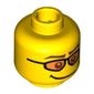Minifig Head Skier, Orange Sunglasses, Brown Eyebrows and Crooked Smile Print [Blocked Open Stud]