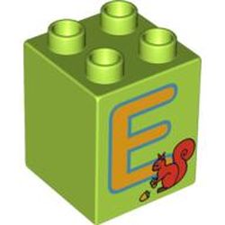 Duplo Brick 2 x 2 x 2 with 'E' and Squirrel Print