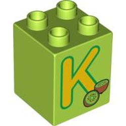 Duplo Brick 2 x 2 x 2 with 'K' and Kiwi Print