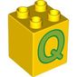 Duplo Brick 2 x 2 x 2 with Green 'Q' Print