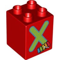 Duplo Brick 2 x 2 x 2 with 'X' and Xylophone Print