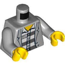 Torso Jacket over Prison Shirt with Buttons and Dark Gray Prison Stripes Print, Light Bluish Gray Arms, Yellow Hands