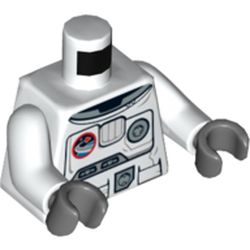 Torso Spacesuit with Space Logo and Equipment Print Front and Back, White Arms, Dark Bluish Gray Hands