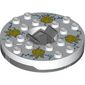 Turntable 6 x 6 Round Dark Bluish Gray Base with White Top with Yellow Faces on Blue Print (Ninjago Spinner)