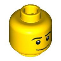 Minifig Head Baseball Player, Thin Grin, Black Eyes with White Pupils, Black Eyebrows Print [Blocked Open Stud]