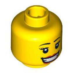 Minifig Head Hula Dancer, Large Red Lips, Open Mouth Smile with Teeth, Thin Eyelashes and White Pupils Print [Blocked Open Stud]