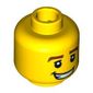 Minifig Head Race Car Driver, Thick Brown Eyebrows, White Pupils and Grin with Teeth Print