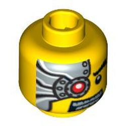 Minifig Head Space Villain, Mechanical Right Eye Red, Silver Head Plate Print [Blocked Open Stud]