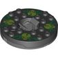 Turntable 6 x 6 Round Dark Bluish Gray Base with Black Top with Lime Skulls on Green Print (Ninjago Spinner)